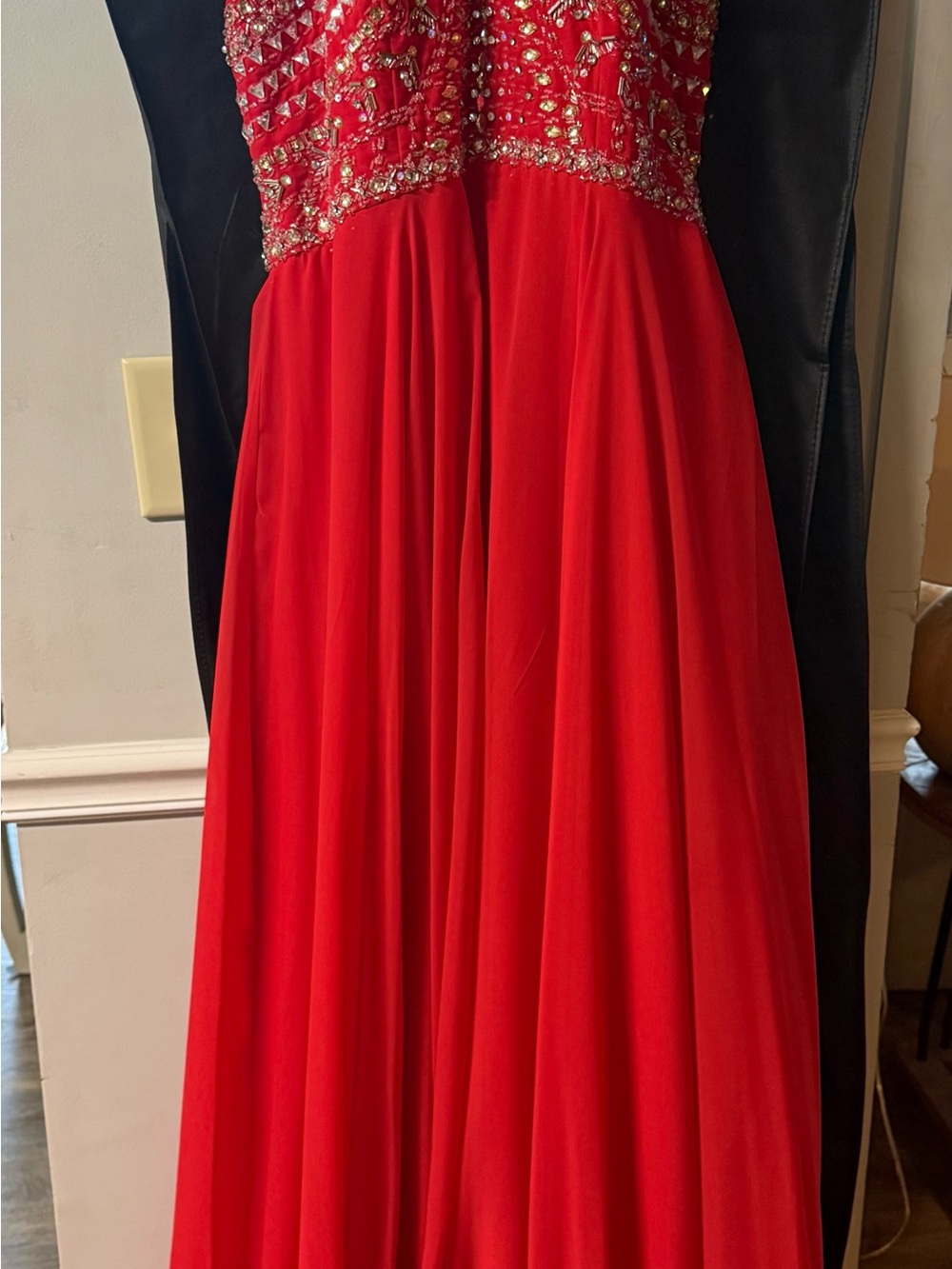 Rachel Allan Red Beaded Prom Gown